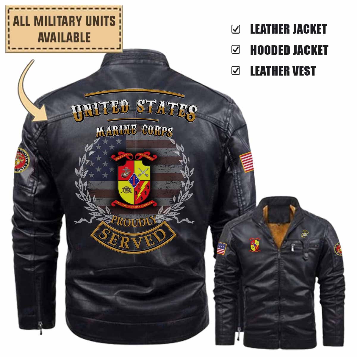 5-11 Marines 5th Battalion 11th Marines_Military Leather Jacket and Vest