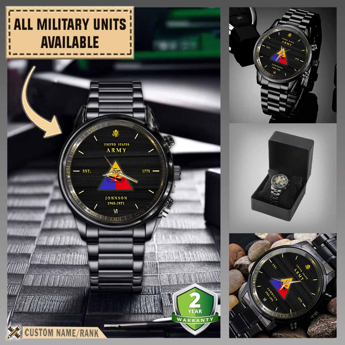5th AD 5th Armored Division_Military Black Wrist Watch