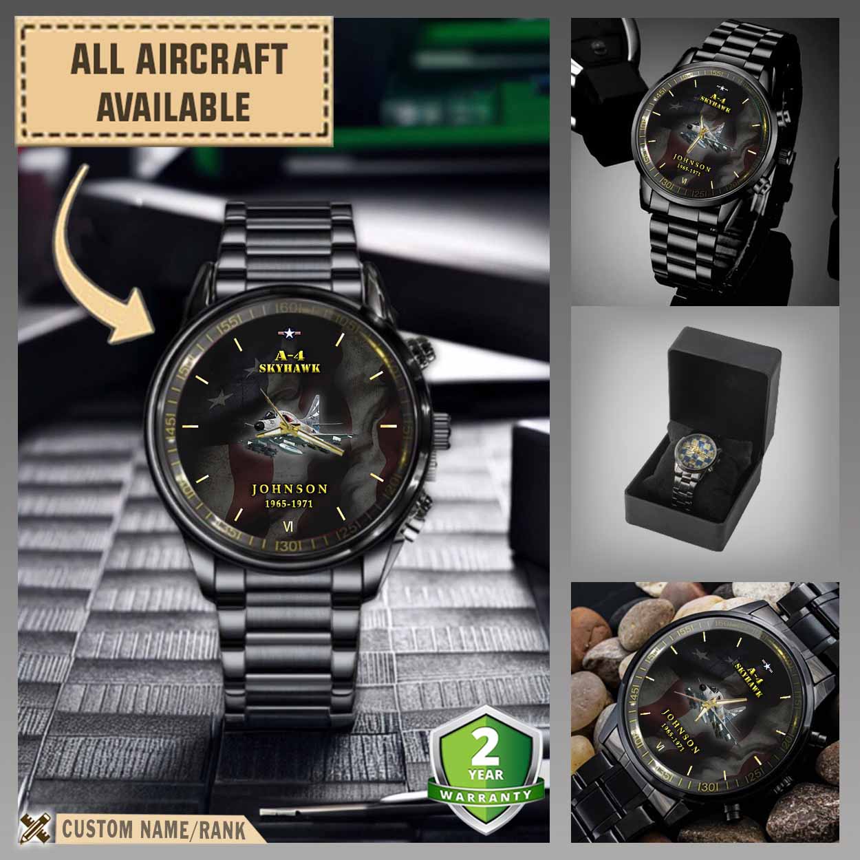 a 4 skyhawk a4aircraft black wrist watch