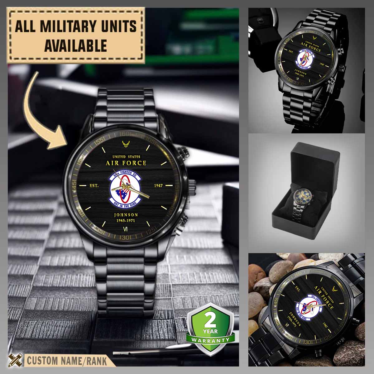 94th fs fighter squadronmilitary black wrist watch 0z9zk