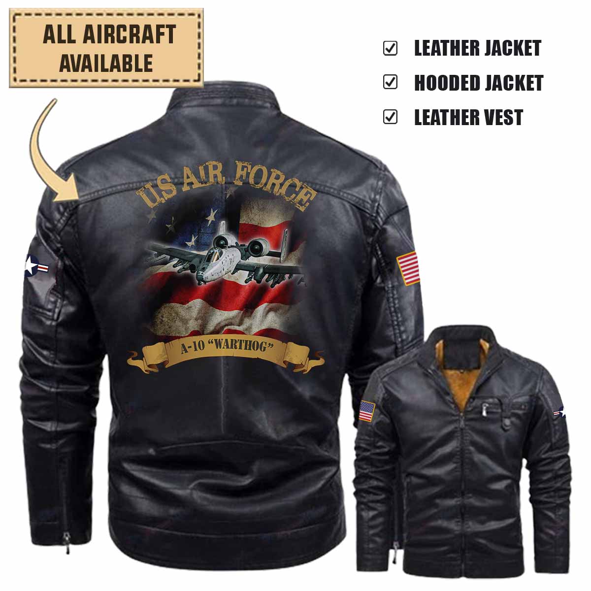 a 10 thunderbolt ii warthog a10 usafaircraft leather jacket and vest b163b