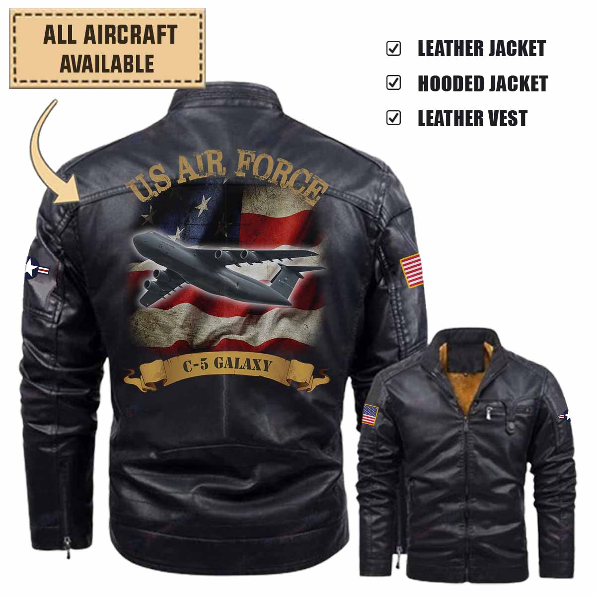 c 5 galaxy c5 usafaircraft leather jacket and vest k4n6j