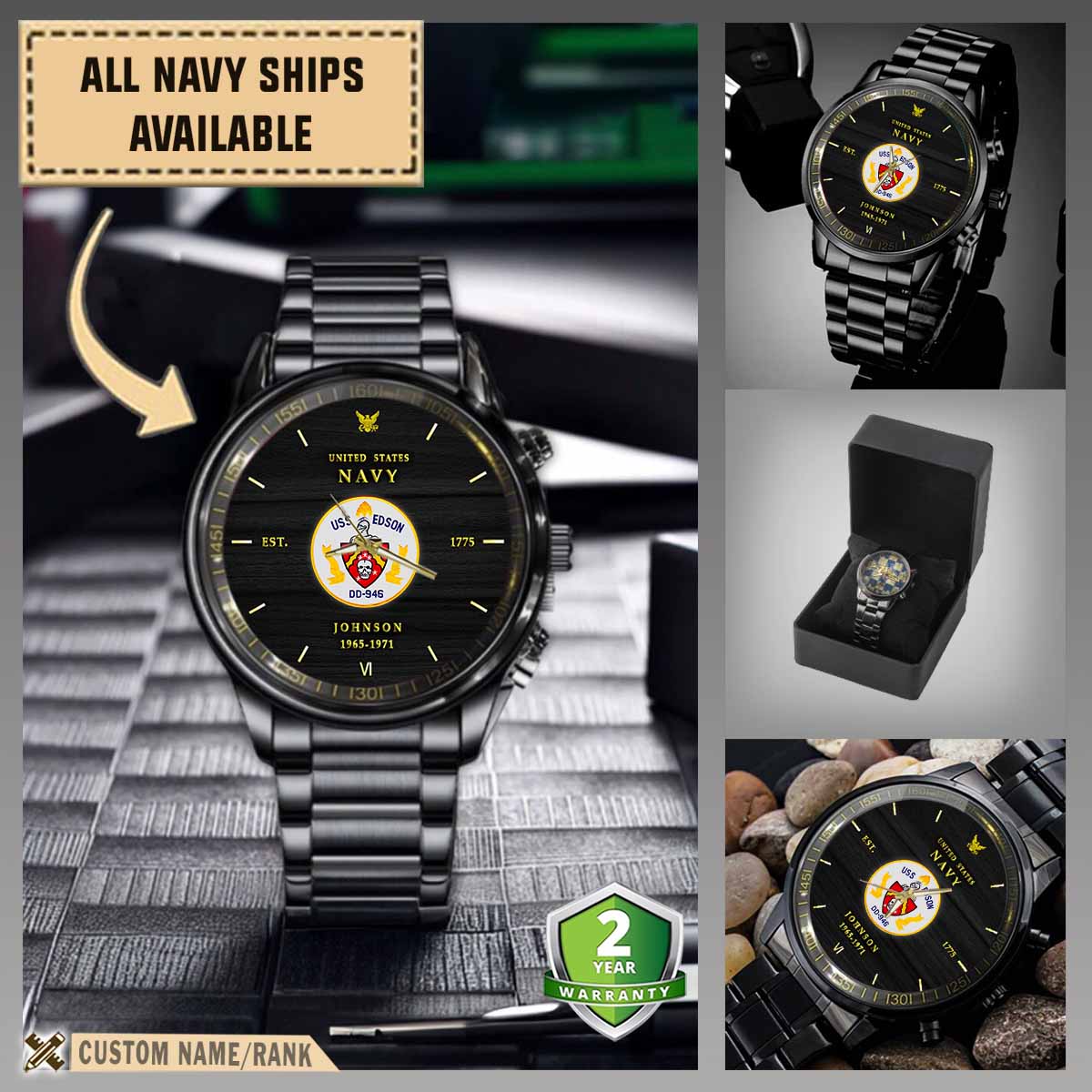 uss edson dd 946military black wrist watch y6eto