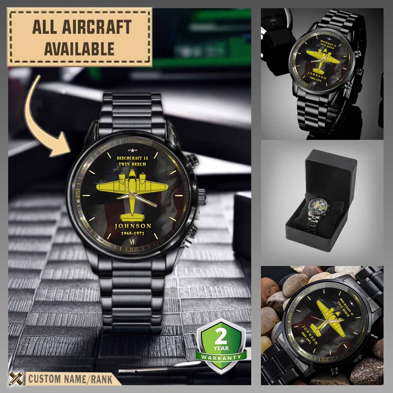 beechcraft model 18 twin beech c45aircraft black wrist watch 8rrb9