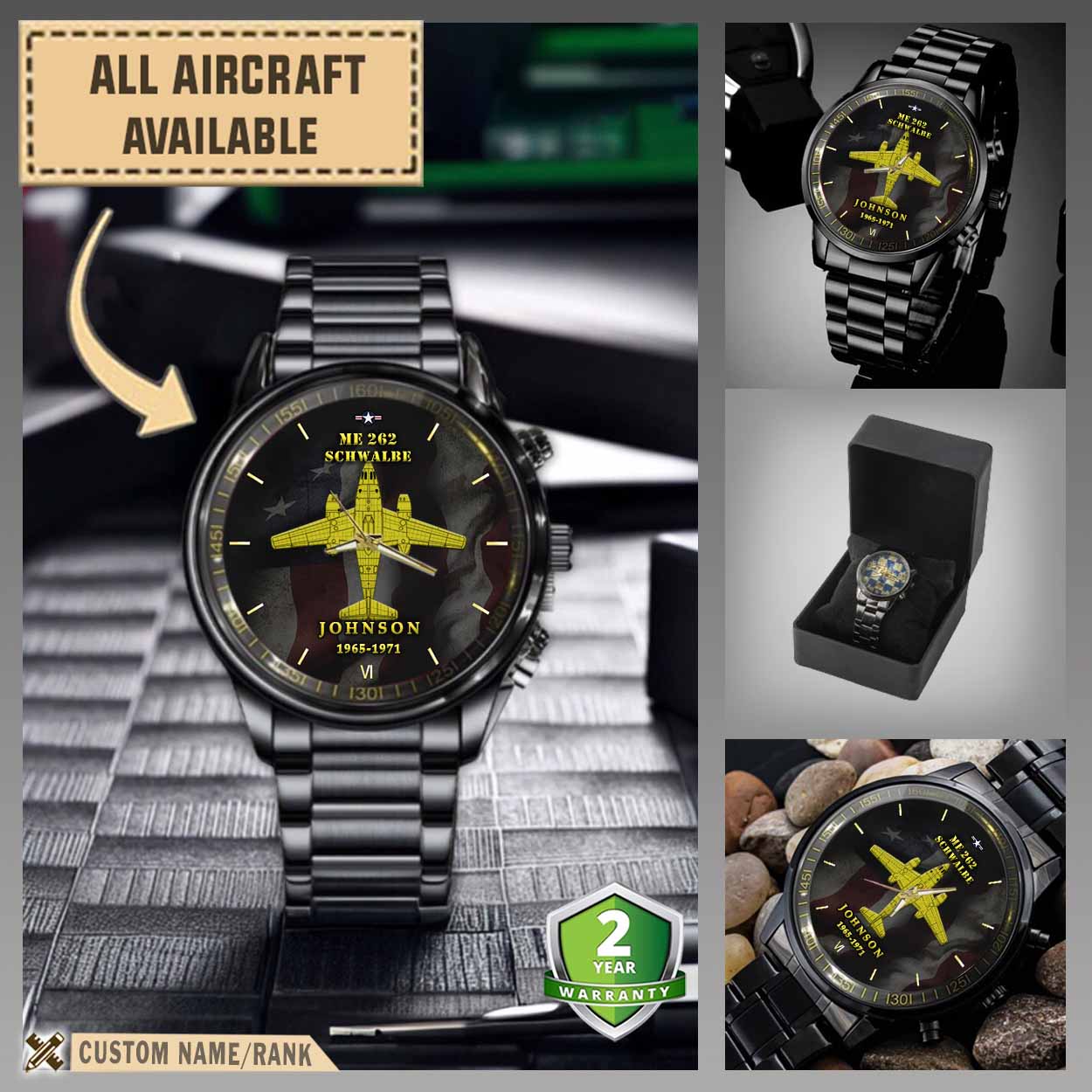 messerschmitt me 262aircraft black wrist watch n96ki