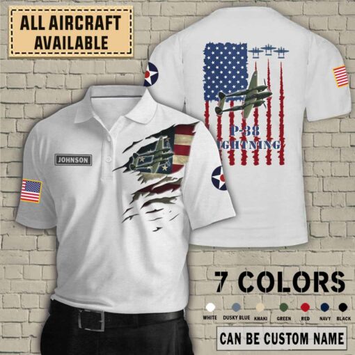 1 Custom P 38 Lightning P38 Meatball Star Aircraft AOP Polo Shirt T Shirt 1