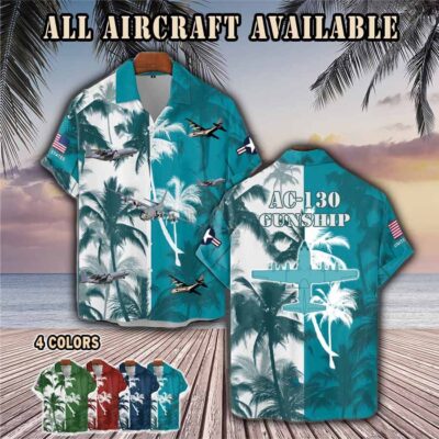 ac 130 gunship ac130aircraft palm tree pocket hawaiian shirt hdnsh