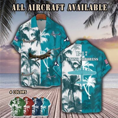 b 17 flying fortress b17aircraft palm tree pocket hawaiian shirt 6435j