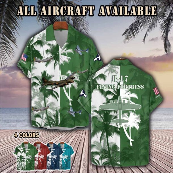 b 17 flying fortress b17aircraft palm tree pocket hawaiian shirt o8k6n