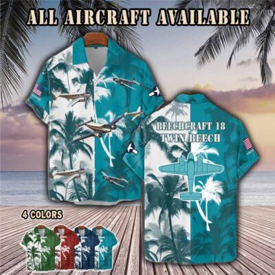 beechcraft model 18 twin beech c45aircraft palm tree pocket hawaiian shirt v9mt1