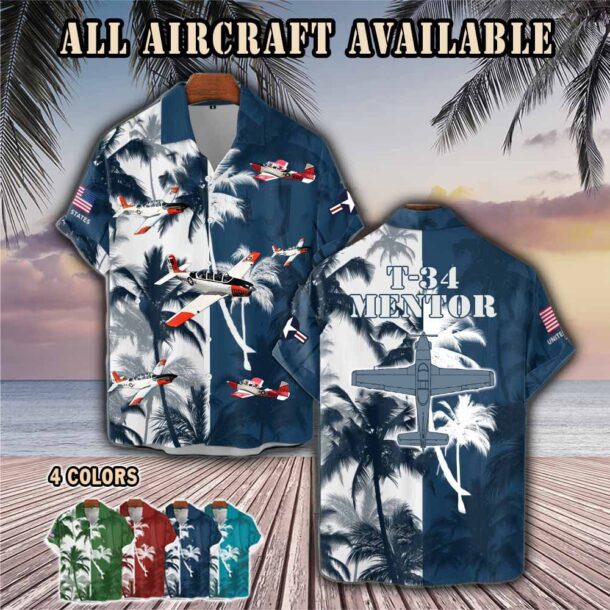 beechcraft t 34 mentor t34aircraft palm tree pocket hawaiian shirt 0mji7