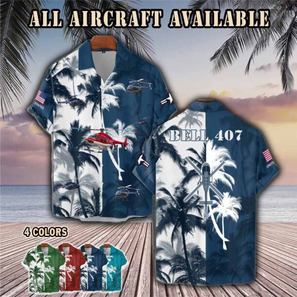 bell 407aircraft palm tree pocket hawaiian shirt 070jr
