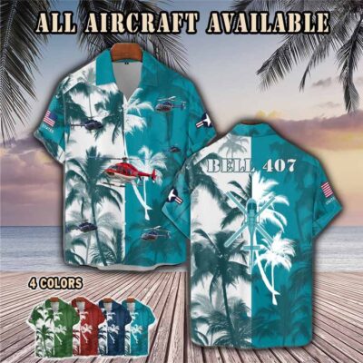 bell 407aircraft palm tree pocket hawaiian shirt 6pu06