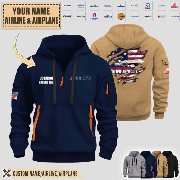 custom us airlinesflag premium quarter zip hoodie 4o11c