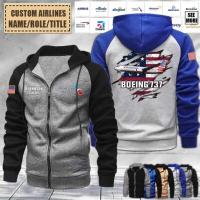 custom us airlinesraglan zip hoodie roy3x