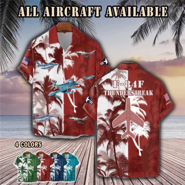 f 84f thunderstreak f84faircraft palm tree pocket hawaiian shirt v6s9l