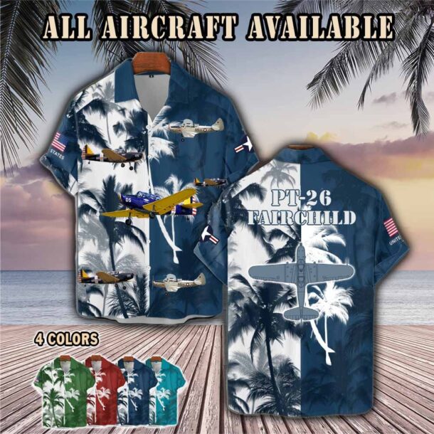 fairchild pt 26 pt26aircraft palm tree pocket hawaiian shirt u78on