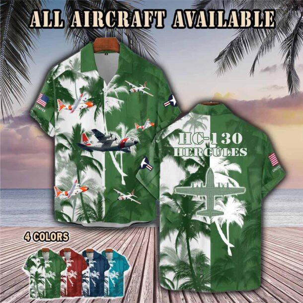 hc 130 hercules uscg hc130aircraft palm tree pocket hawaiian shirt tel7w