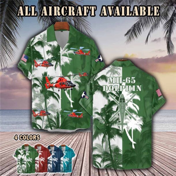 mh 65 dolphin hh 65 mh65 hh65aircraft palm tree pocket hawaiian shirt mhd4a
