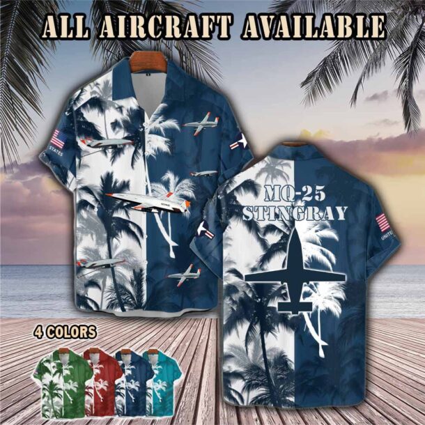 mq 25 stingray mq25aircraft palm tree pocket hawaiian shirt dju5n