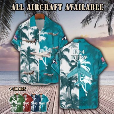 north american fj 4 fury fj4aircraft palm tree pocket hawaiian shirt 70k6p