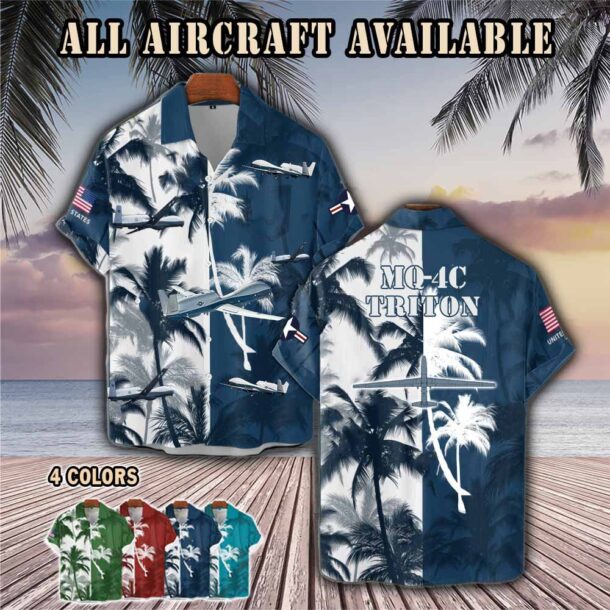 northrop grumman mq 4c triton mq4caircraft palm tree pocket hawaiian shirt ajg9x