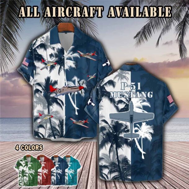 p 51 mustang p51aircraft palm tree pocket hawaiian shirt w437c