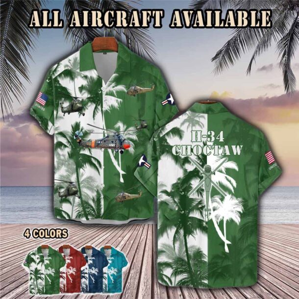 sikorsky h 34 choctaw s 58 uh 34 uh34 s58aircraft palm tree pocket hawaiian shirt hcr3p
