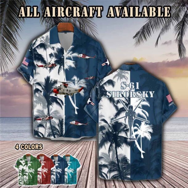 sikorsky s 61 s61aircraft palm tree pocket hawaiian shirt lqjya