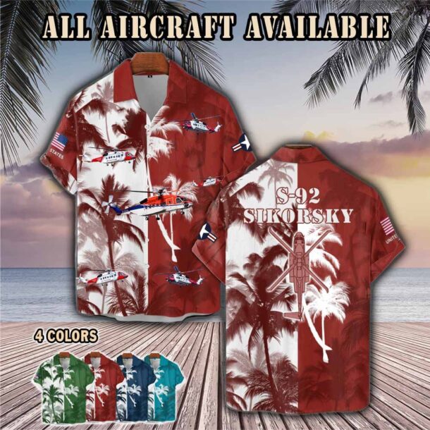 sikorsky s 92 s92aircraft palm tree pocket hawaiian shirt ufx5g