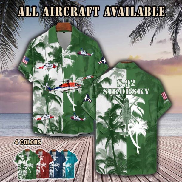 sikorsky s 92 s92aircraft palm tree pocket hawaiian shirt zcy8o