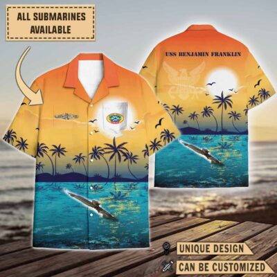 uss benjamin franklin ssbn 640sunset hawaiian shirt vd7jx