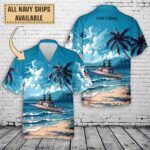 uss caron dd 970art print pocket hawaiian shirt kfq32