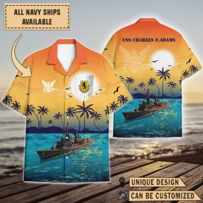 uss charles fadams ddg 2sunset hawaiian shirt akgi6