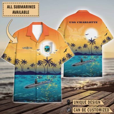 uss charlotte ssn 766sunset hawaiian shirt tjeu3