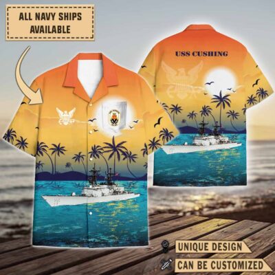 uss cushing dd 985sunset hawaiian shirt cryg2