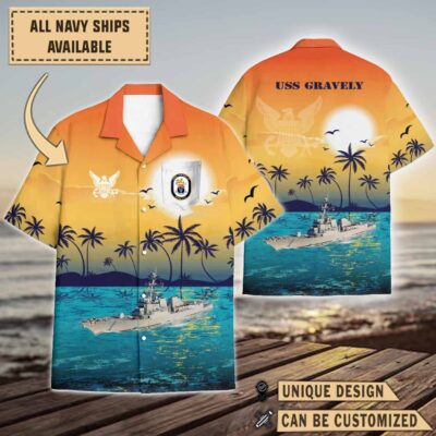 uss gravely ddg 107sunset hawaiian shirt ku86f