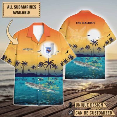 uss halibut ssn 587sunset hawaiian shirt euw71