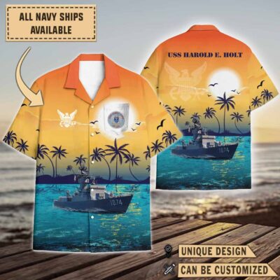 uss harold e holt ff 1074sunset hawaiian shirt 63vzv