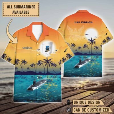 uss indiana ssn 789sunset hawaiian shirt 8i823
