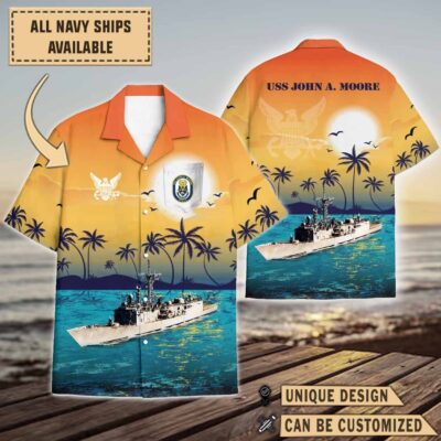 uss john a moore ffg 19sunset hawaiian shirt hdi5h