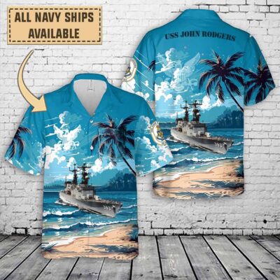 uss john rodgers dd 983art print pocket hawaiian shirt bq6vx
