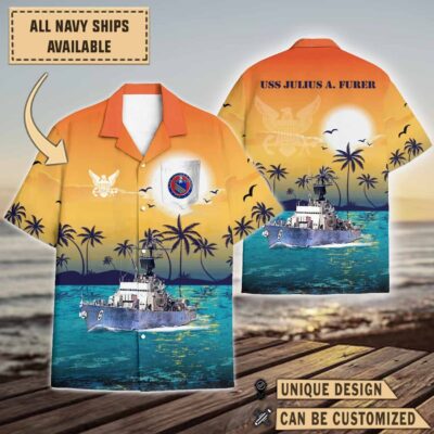 uss julius a furer ffg 6 sunset hawaiian shirt u3ud9