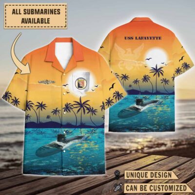 uss lafayette ssbn 616sunset hawaiian shirt 9vkz2