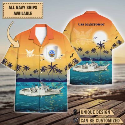 uss manitowoc lst 1180sunset hawaiian shirt j0hky