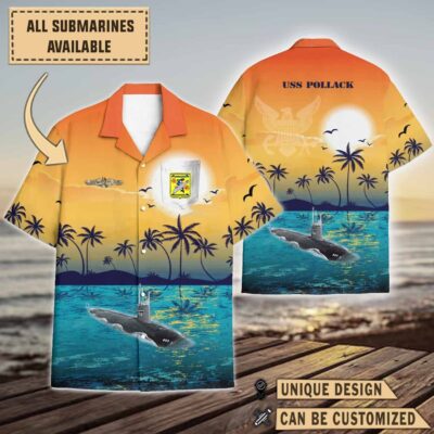 uss pollack ssn 603sunset hawaiian shirt s8uc2
