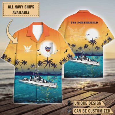 uss porterfield dd 682sunset hawaiian shirt gkg6z