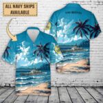 uss reeves cg 24art print pocket hawaiian shirt mua7f