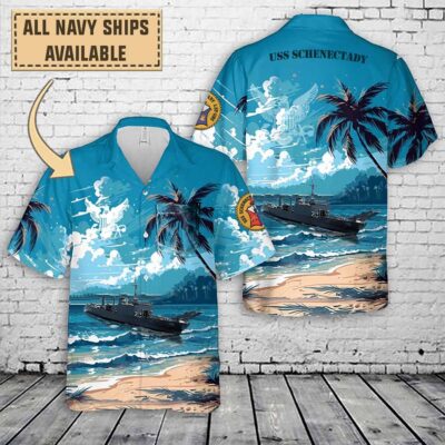 uss schenectady lst 1185art print pocket hawaiian shirt el0r9
