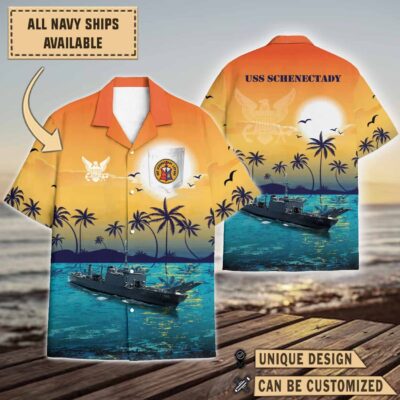 uss schenectady lst 1185sunset hawaiian shirt p35sm